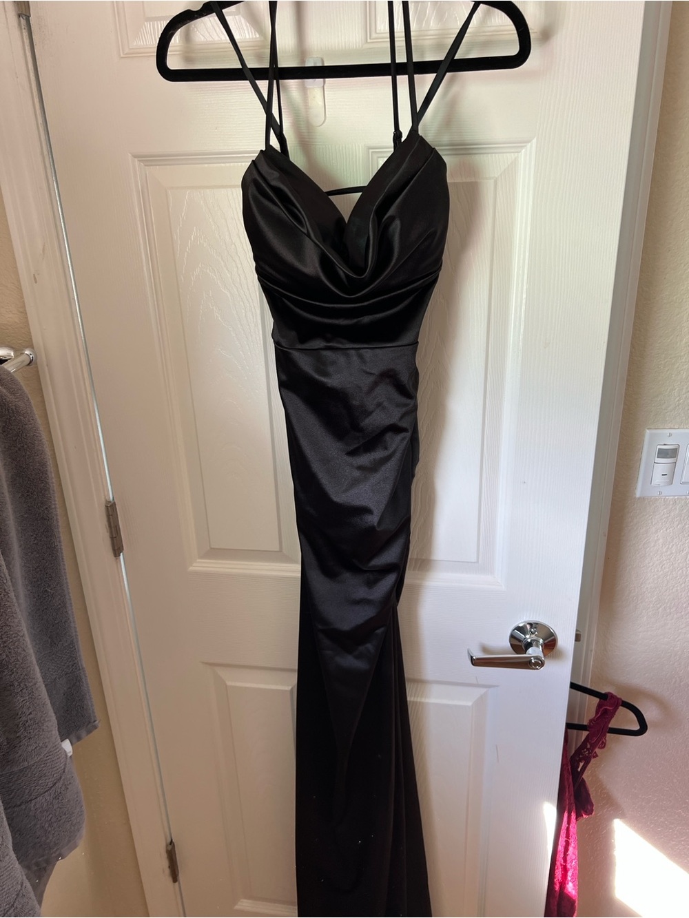 Windsor Black Satin Cowl Neck Maxi Dress